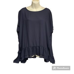 Wishlist S/M dark blue boxy style top ruffled hem